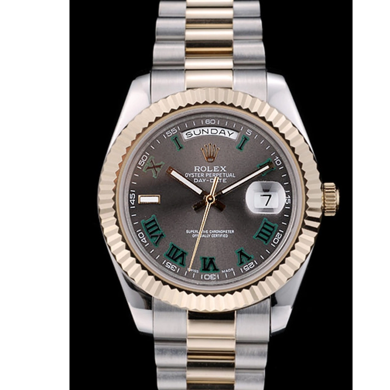 Rolex copies cheap Rolex Grey Strap Steel Dial DayDate Colored Stainless 41981 Dual 0701